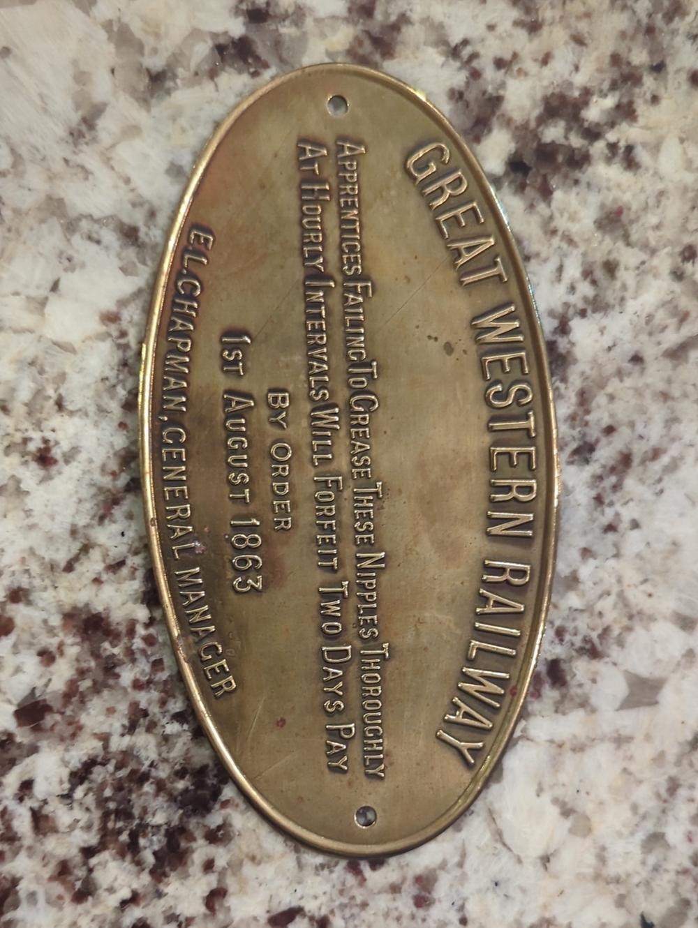 Brass Railroad Plaque Accent - Gold